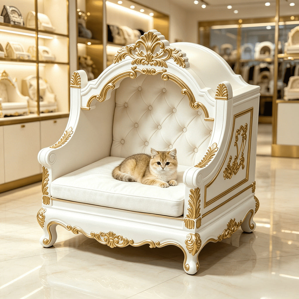 High-End French-Style Solid Wood Cat Castle Villa Luxury Carved Cat Sofa Bed Indoor Small Dog House