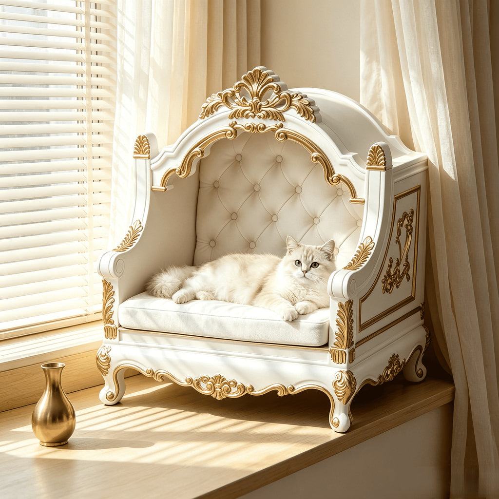 High-End French-Style Solid Wood Cat Castle Villa Luxury Carved Cat Sofa Bed Indoor Small Dog House