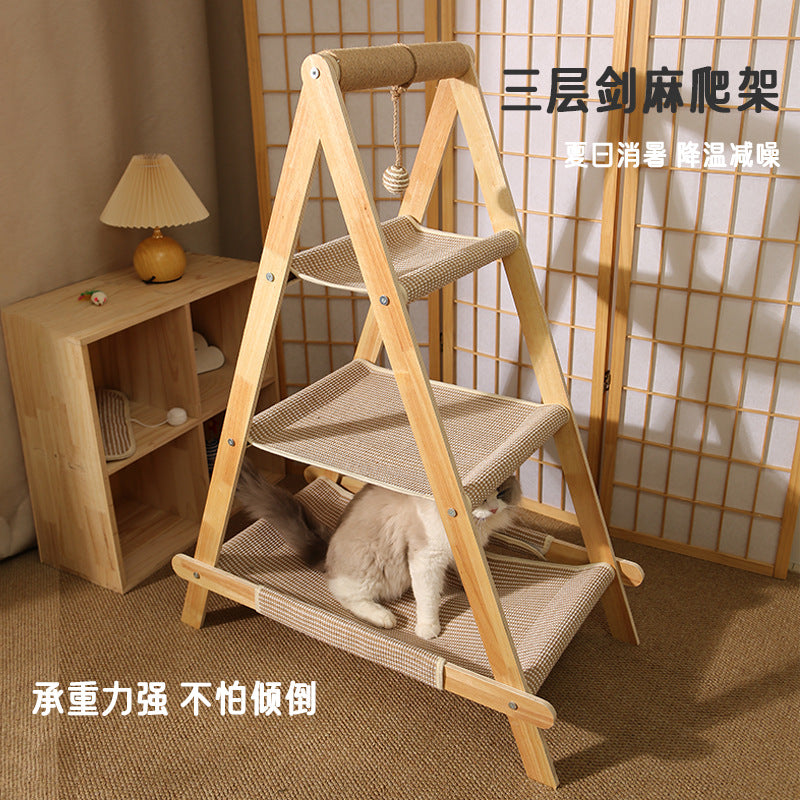 Solid Wood Multi-Layer Cat Climbing Frame Cat Nest Integrated Cat Shelf Household Cat Hammock Cat Scratching Board Ladder Cat Toy Export