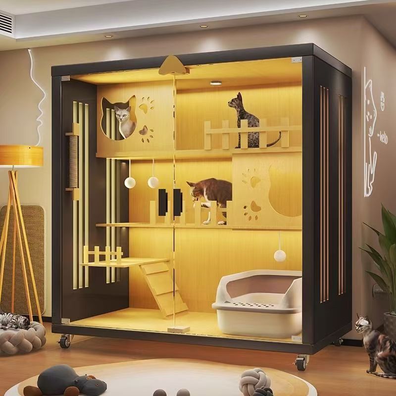 Cat Villa Cat House Household Solid Wood Indoor Cat Cabinet Cat Nest Extra Large Free Space Cat Climbing Frame Integrated Cat Cage