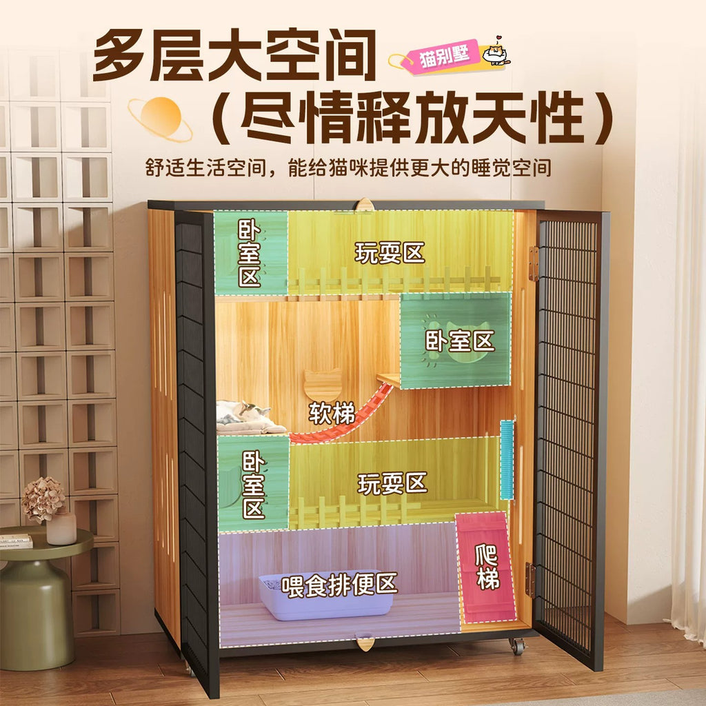 Balcony Cat Cage, Cat Villa, Iron Mesh Cat House, All-In-One Home Indoor Panoramic Cat Cabinet, Super Large Free Space Cat Nest