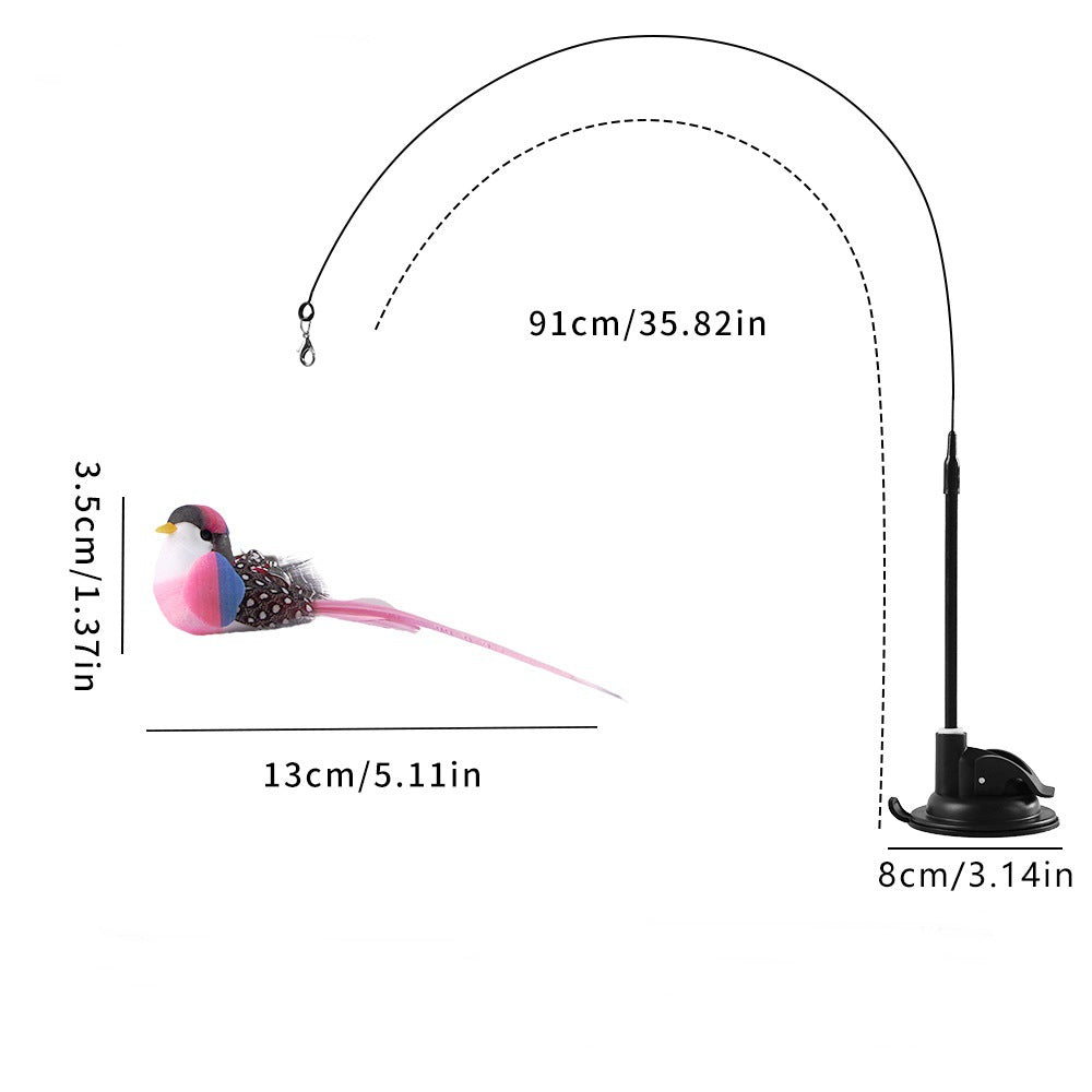 Upgraded Suction Cup Cat Teaser Stick, Self-Pleasure, Removable Steel Wire Double-Headed Cat Teaser Stick Replacement Head Pet Toy