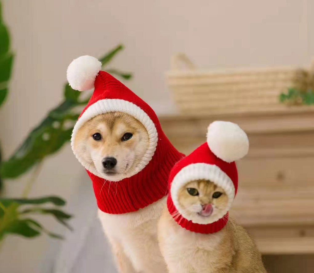 Pet Christmas Hat Dog Red Woolen Hat Shiba Inu Method Fighting Teddy Bichon Golden Retriever Big Dog Human Christmas Hat