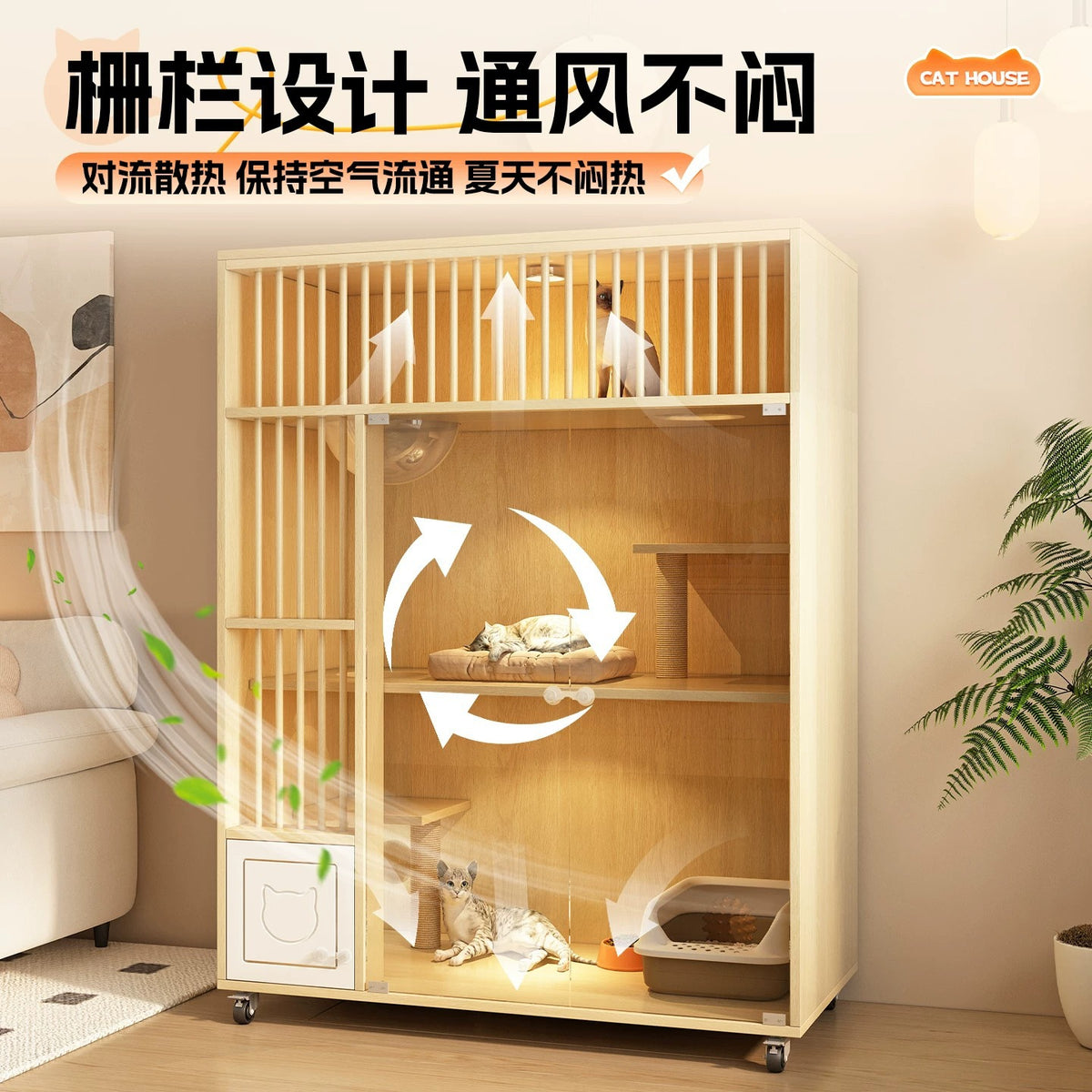 Cat House Cat Villa Cat Cage For Home Use Indoor Extra-Large Free Space Breathable Particle Board Movable Cat Climbing Frame