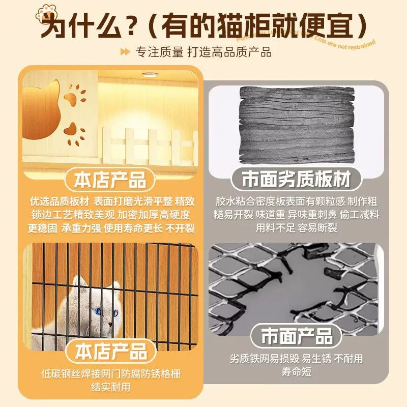 Luxury Indoor Cat Cage, Cat House, Cat Villa, Wooden Frame, Iron Mesh Door, Extra Large Free Space