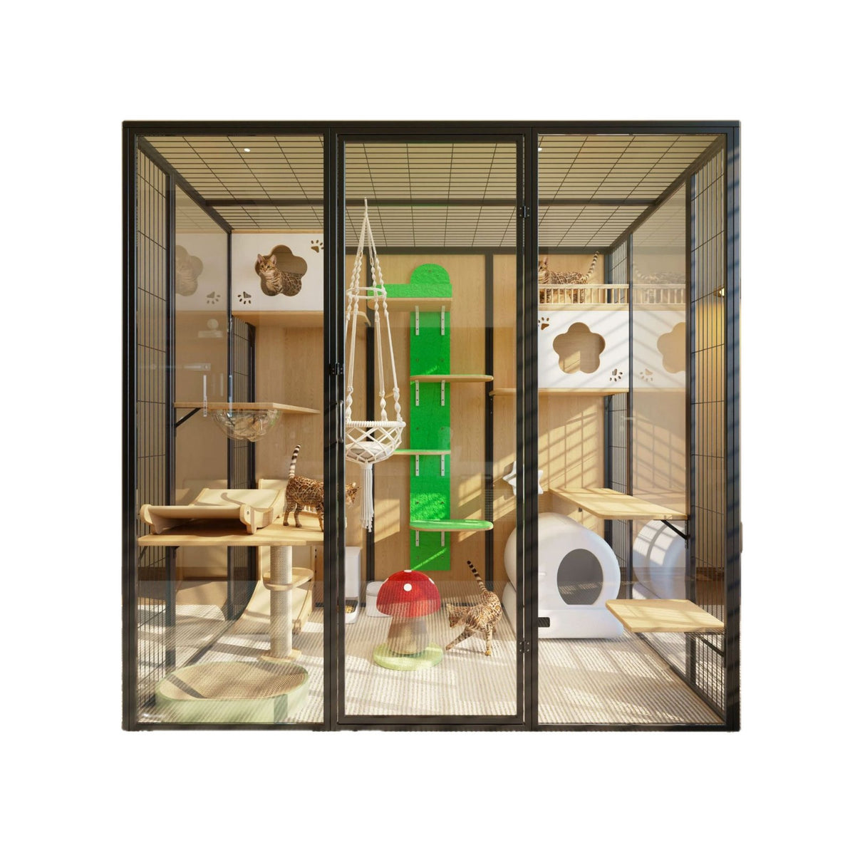 Panoramic Cat Cage Villa With Extra-Large Space, Indoor Glass Cat House For Home Use, Free Space With Interior Cage