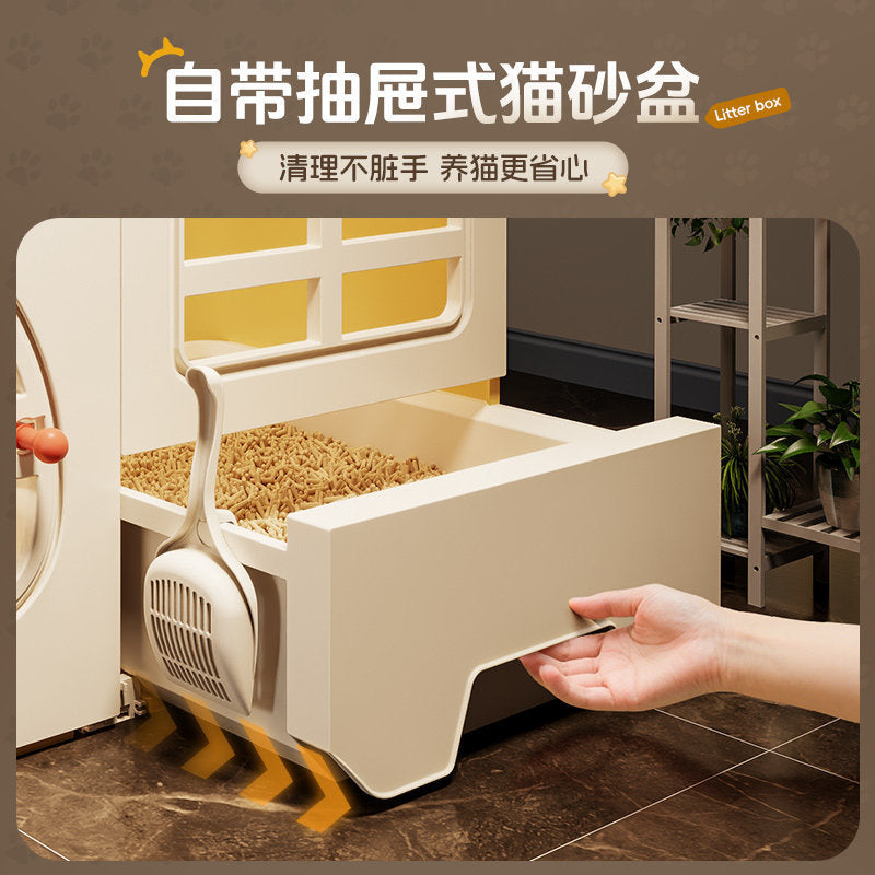 Cat Cage With Integrated Cat Bed And Toilet For Home Use, Indoor Cat House With Extra-large Free Space, New Type Of Cat Villa
