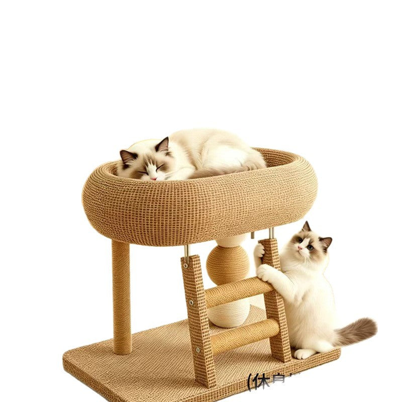 Cat Climbing Frame And Cat Bed Combo, Sisal, Small And Low-Profile, Universal Cat Stand, Space-Saving, All-Season Cooling Mat, Cat Scratching Post Toy