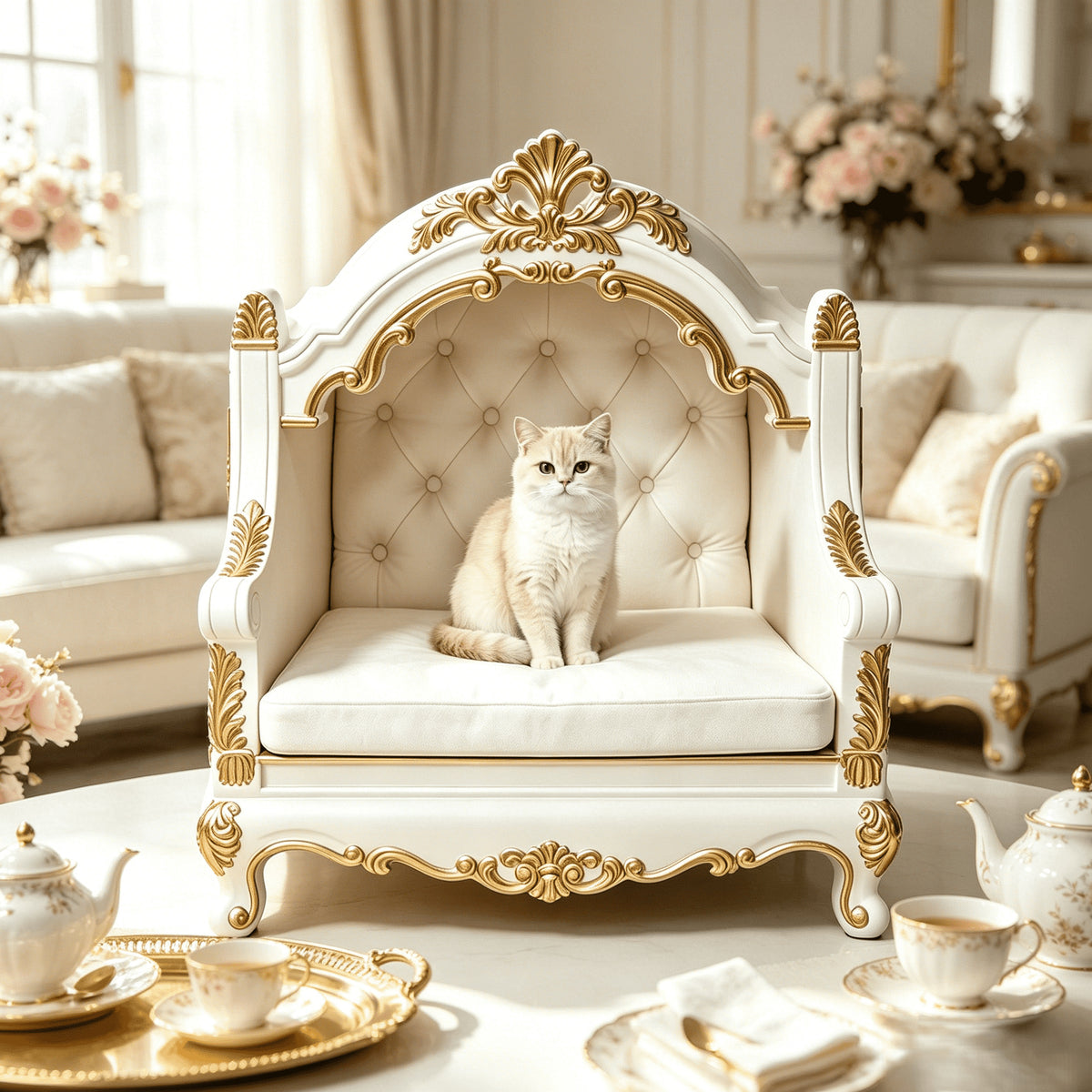 High-End French-Style Solid Wood Cat Castle Villa Luxury Carved Cat Sofa Bed Indoor Small Dog House