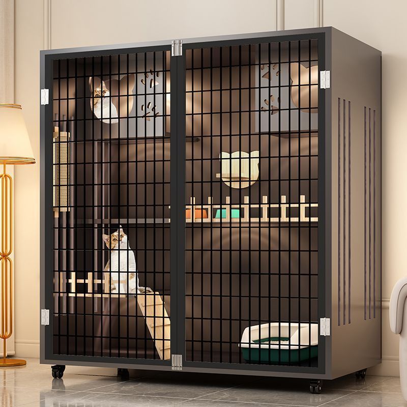 Wooden Cat Cage For Home Use, Breathable Indoor Iron Door Cat Cage, Extra-Large Multi-Layer Space Cat Cabinet, Panoramic Luxury Cat Villa