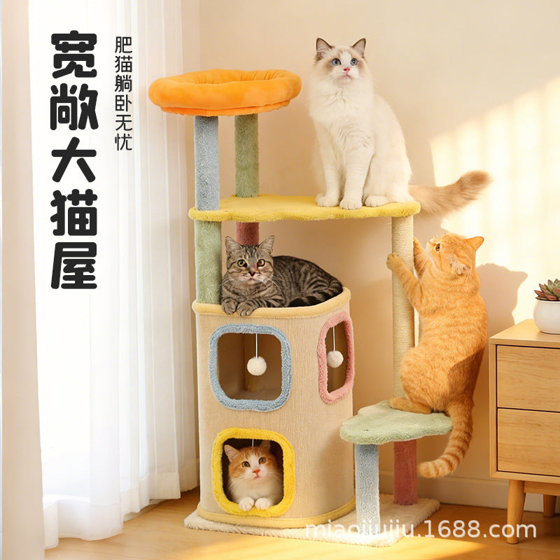 Dopamine Cat Climbing Frame With Integrated Jumping Platform, Cat Climbing Toy, Cat Bed, Sisal Bucket, Macaron Winter Fleece Climbing Frame
