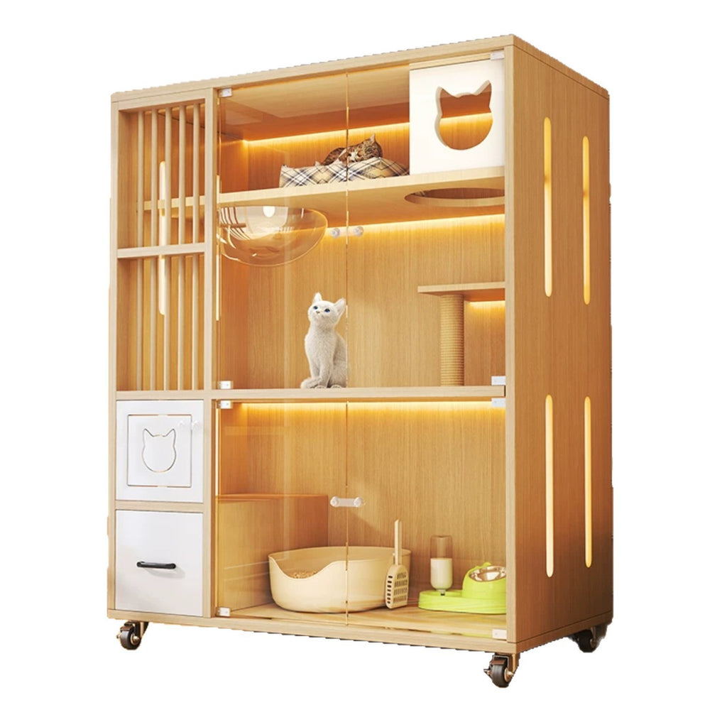 Cat House Cat Villa Cat Cage For Home Use Indoor Extra-Large Free Space Breathable Particle Board Movable Cat Climbing Frame