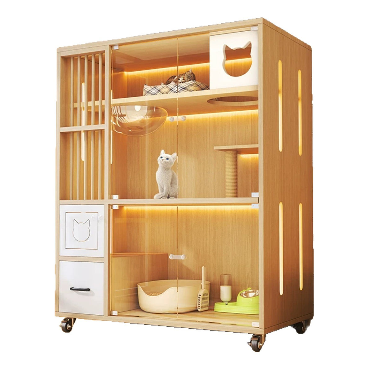 Cat House Cat Villa Cat Cage For Home Use Indoor Extra-Large Free Space Breathable Particle Board Movable Cat Climbing Frame