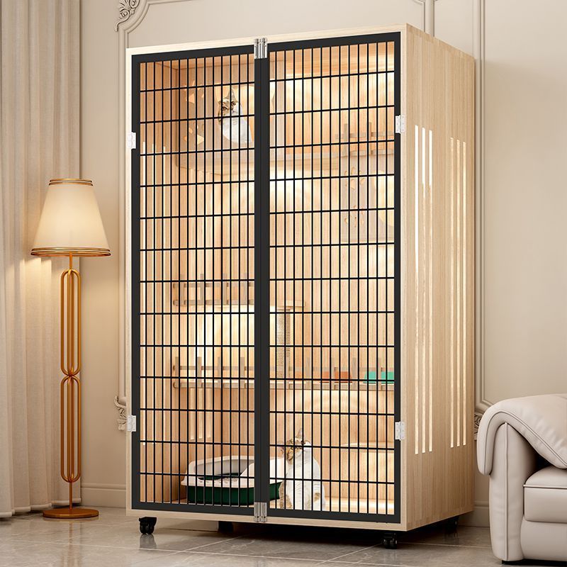 Wooden Cat Cage For Home Use, Breathable Indoor Iron Door Cat Cage, Extra-Large Multi-Layer Space Cat Cabinet, Panoramic Luxury Cat Villa