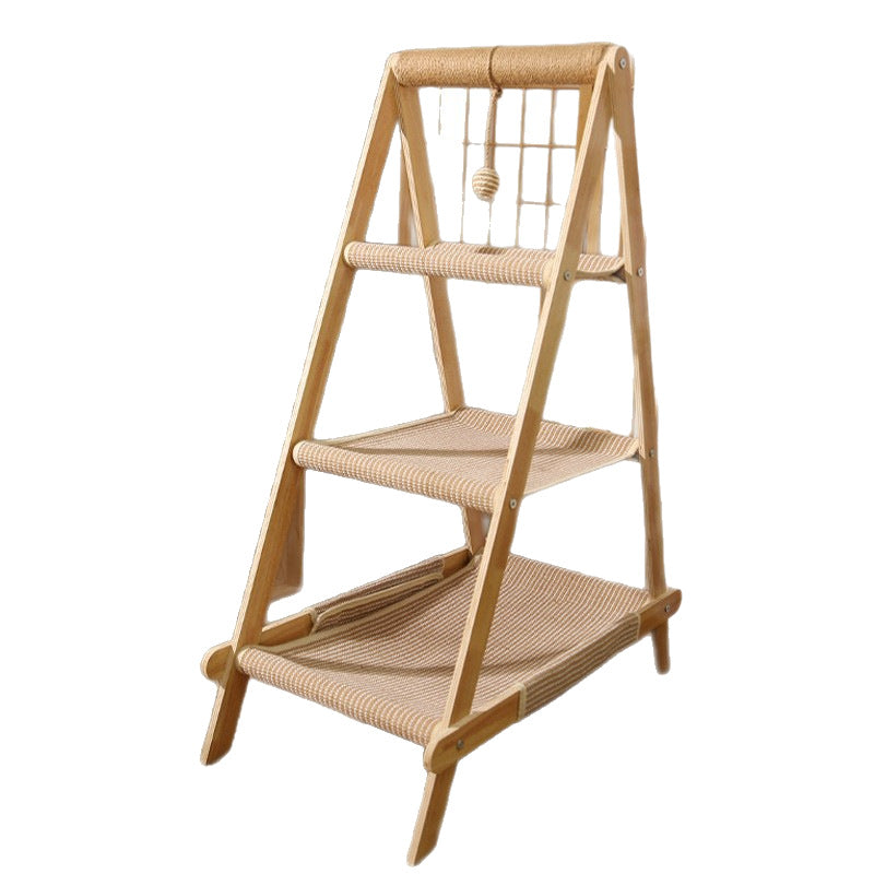 Solid Wood Multi-Layer Cat Climbing Frame Cat Nest Integrated Cat Shelf Household Cat Hammock Cat Scratching Board Ladder Cat Toy Export