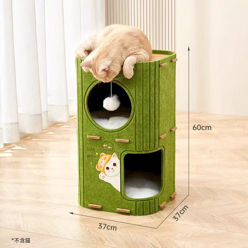 Winter Cat Climbing Frame Cat Tree Cat Nest Double-layer Closed Integrated Winter Cat House Grab Board Warm Tree Hole Cat Multi-layer