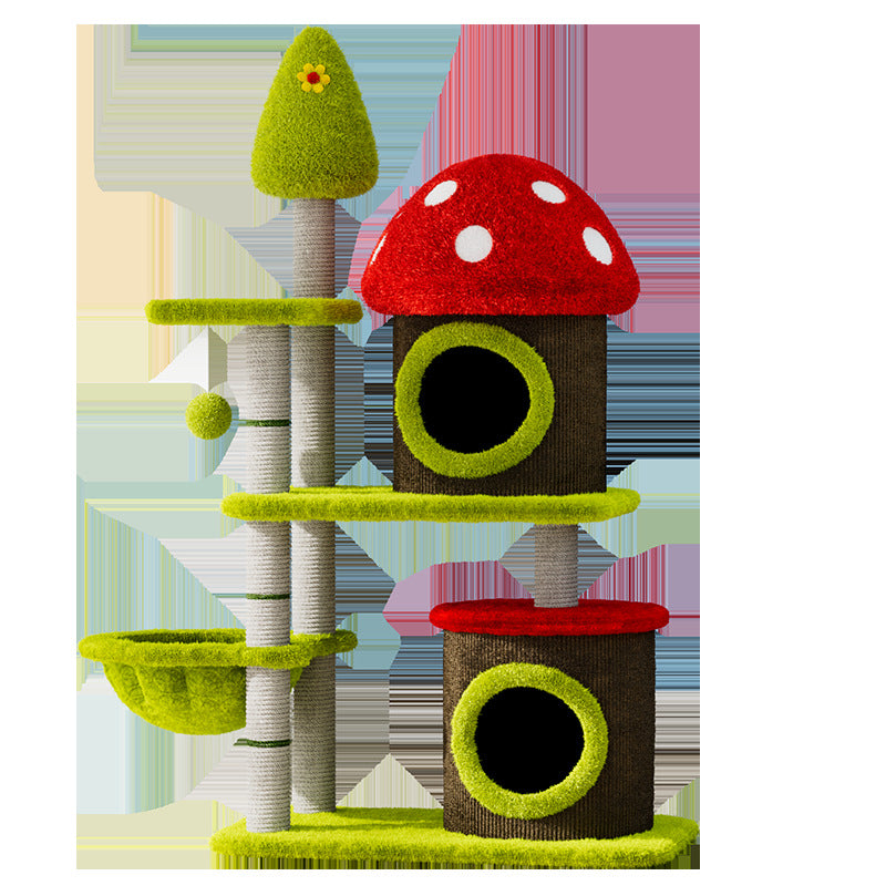 Colorful Mushroom Sisal Barrel Cat Climbing Rack Cat Nest Cat Tree Integrated Mushroom Tree Hole Cat Toy