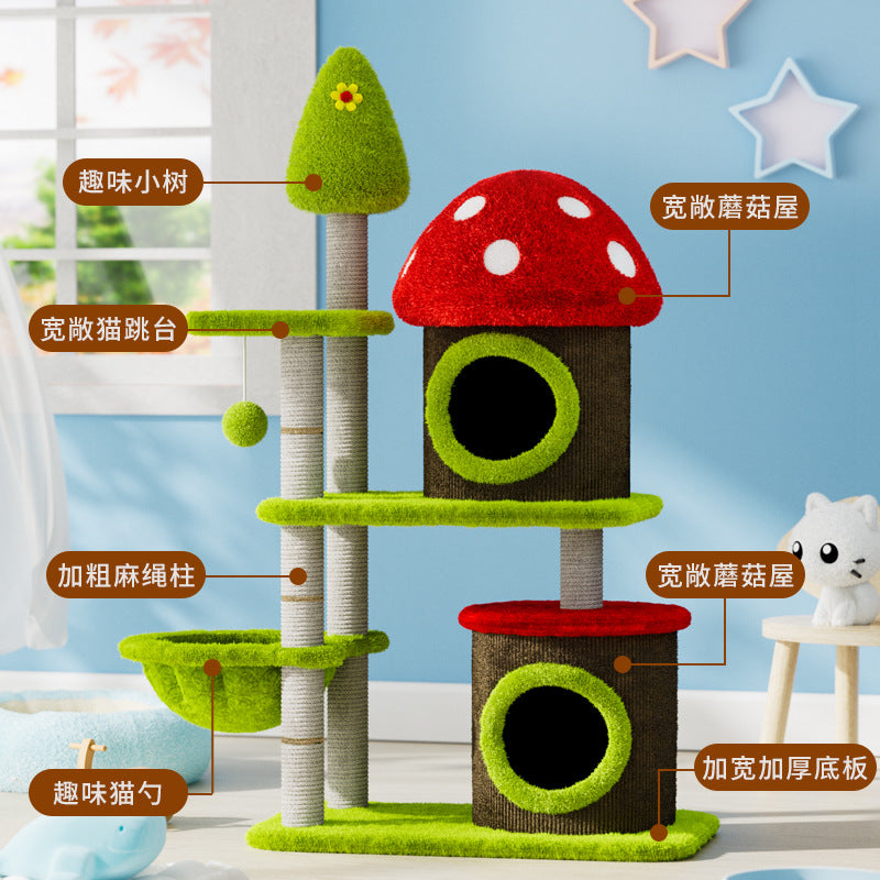 Colorful Mushroom Sisal Barrel Cat Climbing Rack Cat Nest Cat Tree Integrated Mushroom Tree Hole Cat Toy