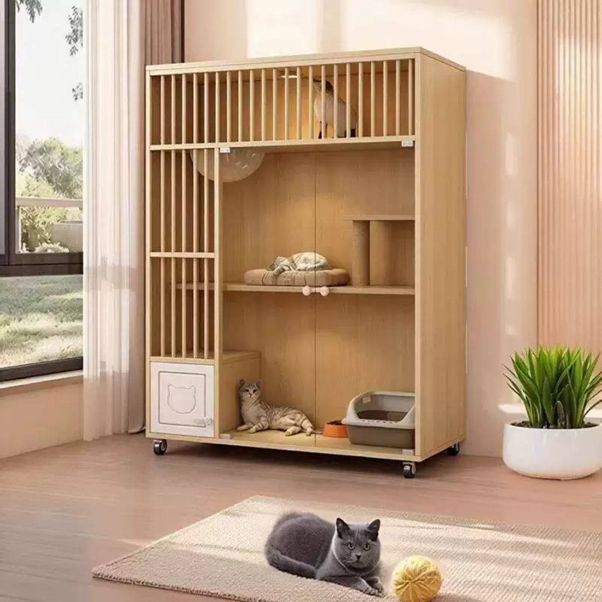 Cat House Cat Villa Cat Cage For Home Use Indoor Extra-Large Free Space Breathable Particle Board Movable Cat Climbing Frame