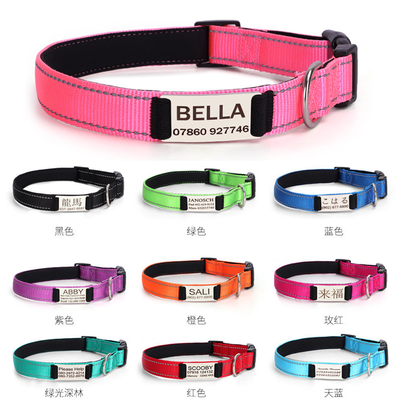 Name Phone Anti-lost Reflective Soft Non-stretch Pet Collar