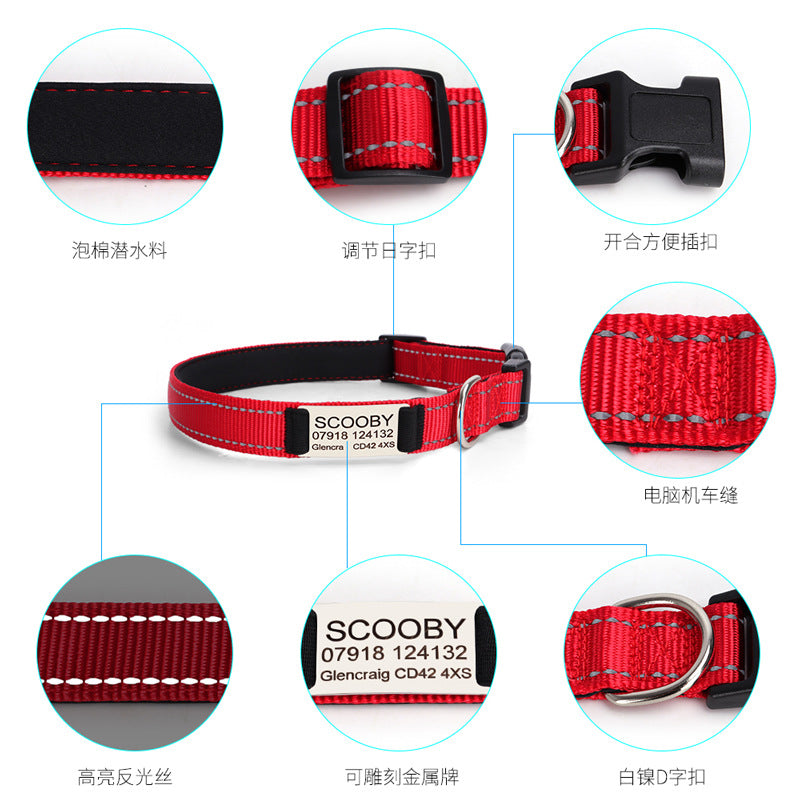 Name Phone Anti-lost Reflective Soft Non-stretch Pet Collar