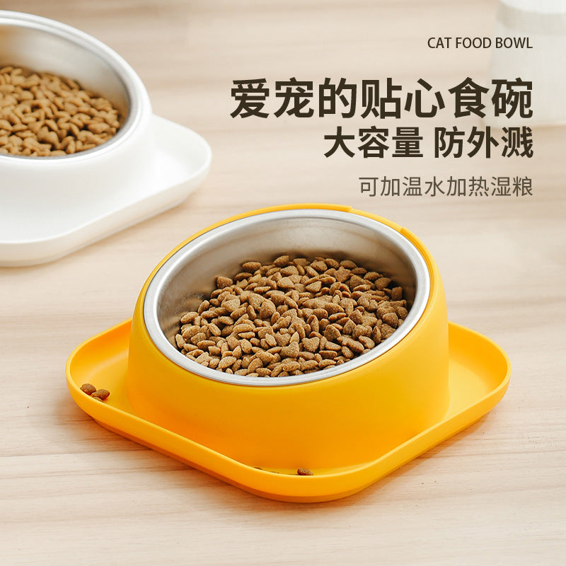 Pet Bowl, Cat Bowl, Slanted Mouth Bowl, Dog Food Bowl, Anti-Knock Over Dog Bowl, Cervical Vertebra Protection Stainless Steel Dog Bowl, Pet Feeder