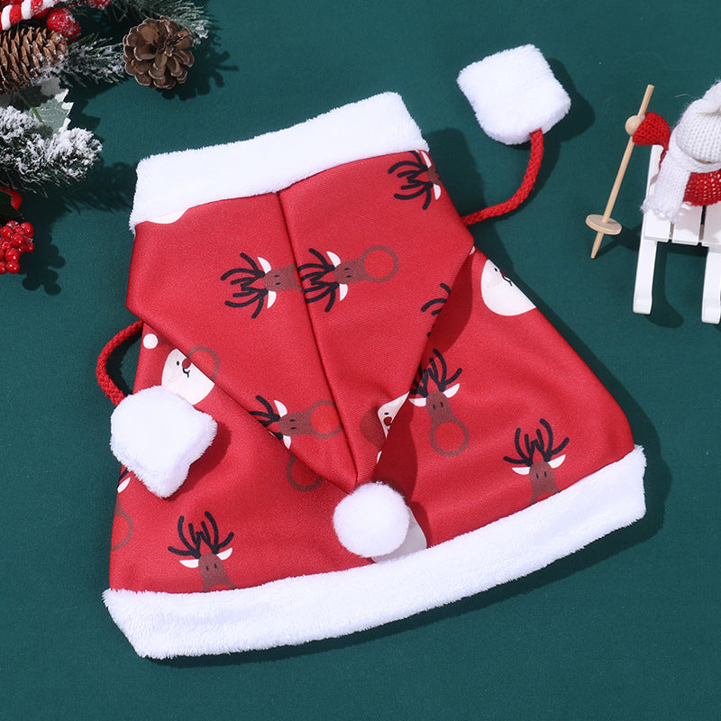 Christmas Series New Pet Cloak Winter Clothes Cute Pet Elk Pattern Christmas Cloak