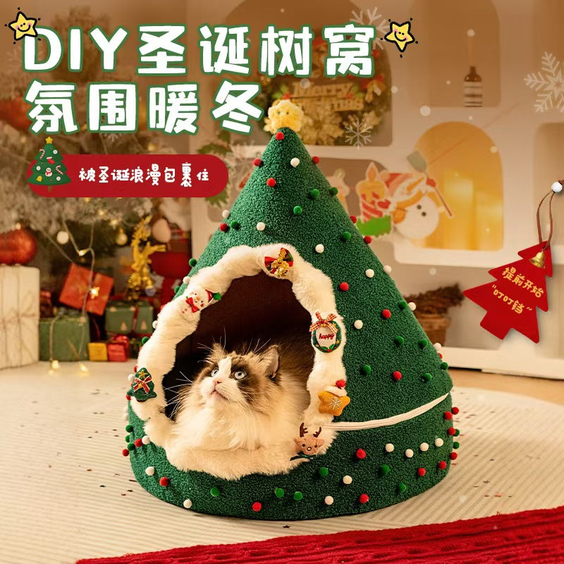 Christmas Cat Nest, Winter Warm, Removable And Washable, Enclosed Type, Fleece-Lined And Thickened, Cat House Tent, Exclusively For Cross-Border Sales