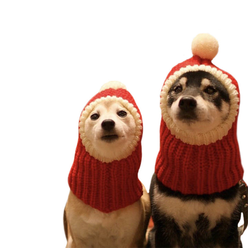 Pet Christmas Hat Dog Red Woolen Hat Shiba Inu Method Fighting Teddy Bichon Golden Retriever Big Dog Human Christmas Hat