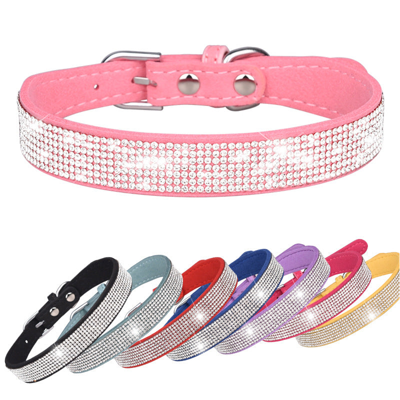 Pet Collar Shiny Rhinestone Dog Collar Leash Microfiber Cat Collar