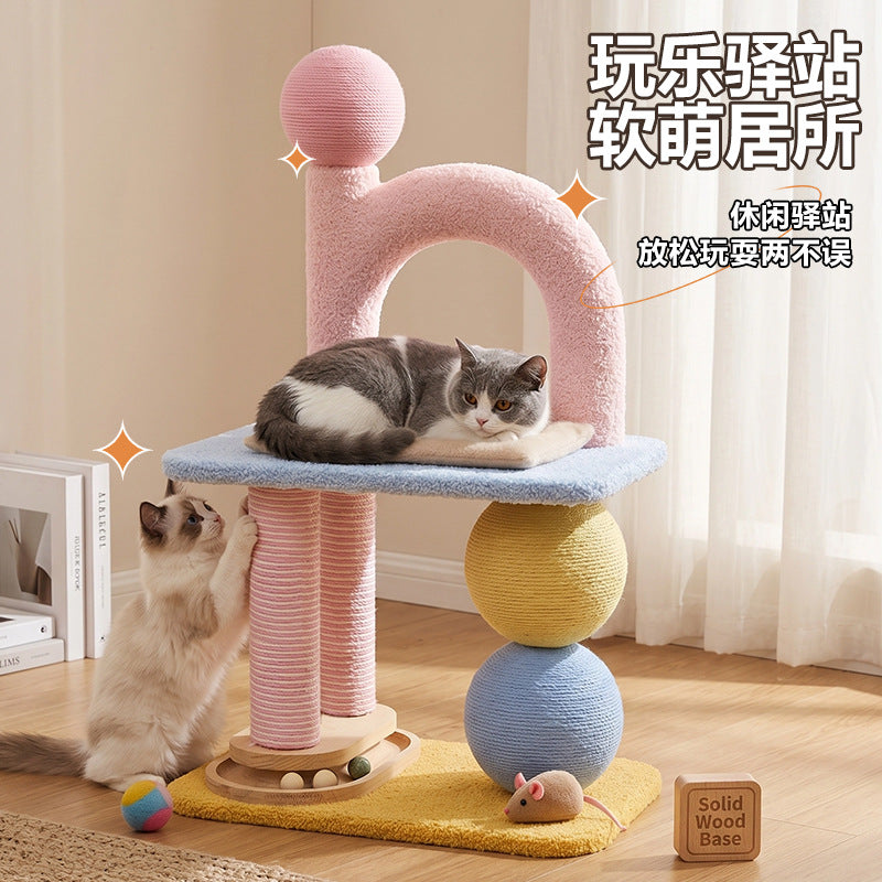 Vertical Sisal Cat Climbing Frame And Cat Bed Combo For Home Use, Suitable For Small Apartments, Doesn'T Take Up Much Space, Scratch-Resistant, Not Easy To Shed Debris, Allows Cats To Explore And Entertain Themselves
