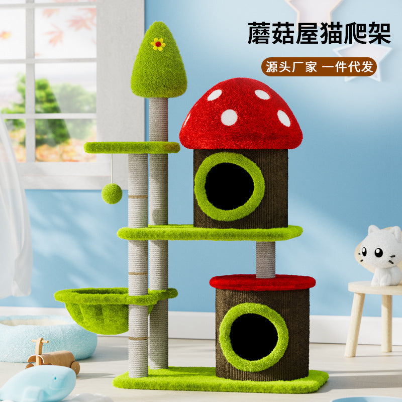 Colorful Mushroom Sisal Barrel Cat Climbing Rack Cat Nest Cat Tree Integrated Mushroom Tree Hole Cat Toy