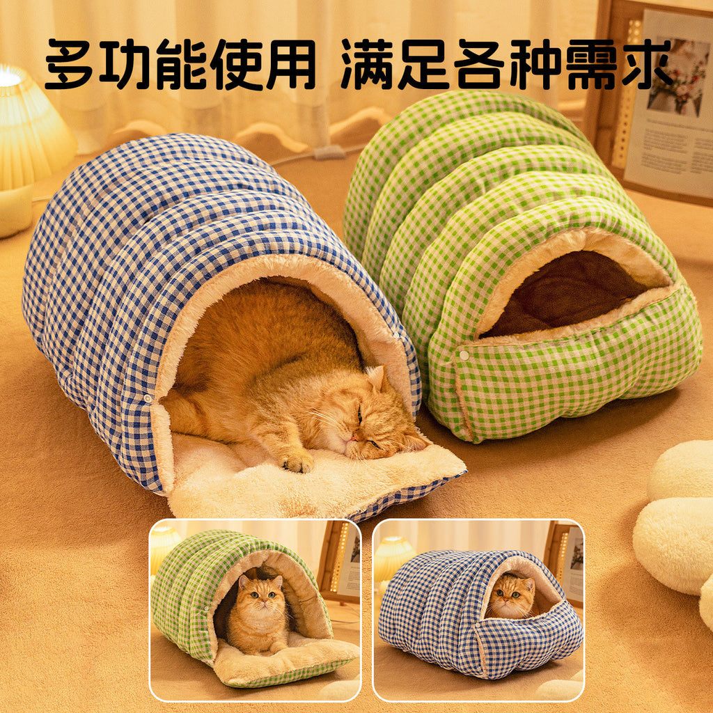 Checkerboard Cat Nest, Winter Warm Enclosed Pet Nest, Safe Cat Bed, Small Dog Bed, Pet Nest