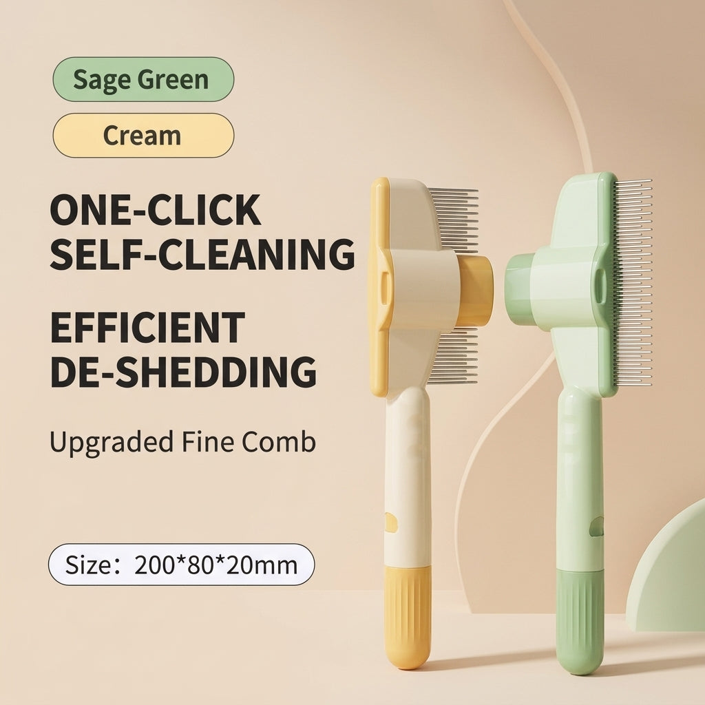 Dual color self-cleaning pet grooming combs in cream and mint green