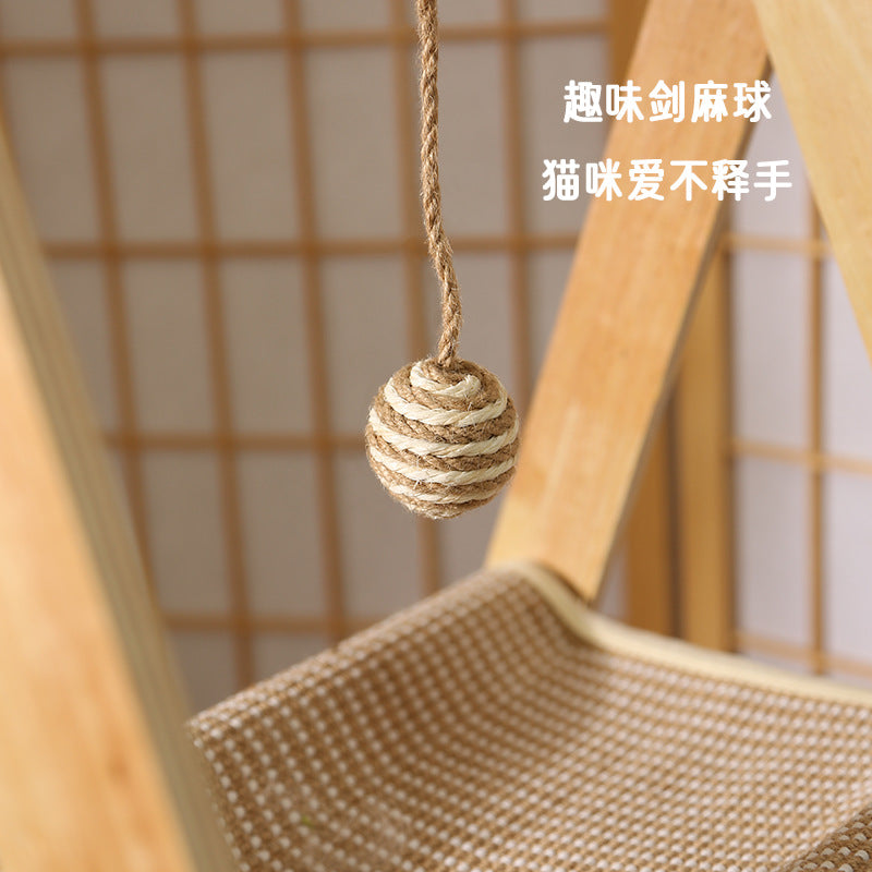 Solid Wood Multi-Layer Cat Climbing Frame Cat Nest Integrated Cat Shelf Household Cat Hammock Cat Scratching Board Ladder Cat Toy Export