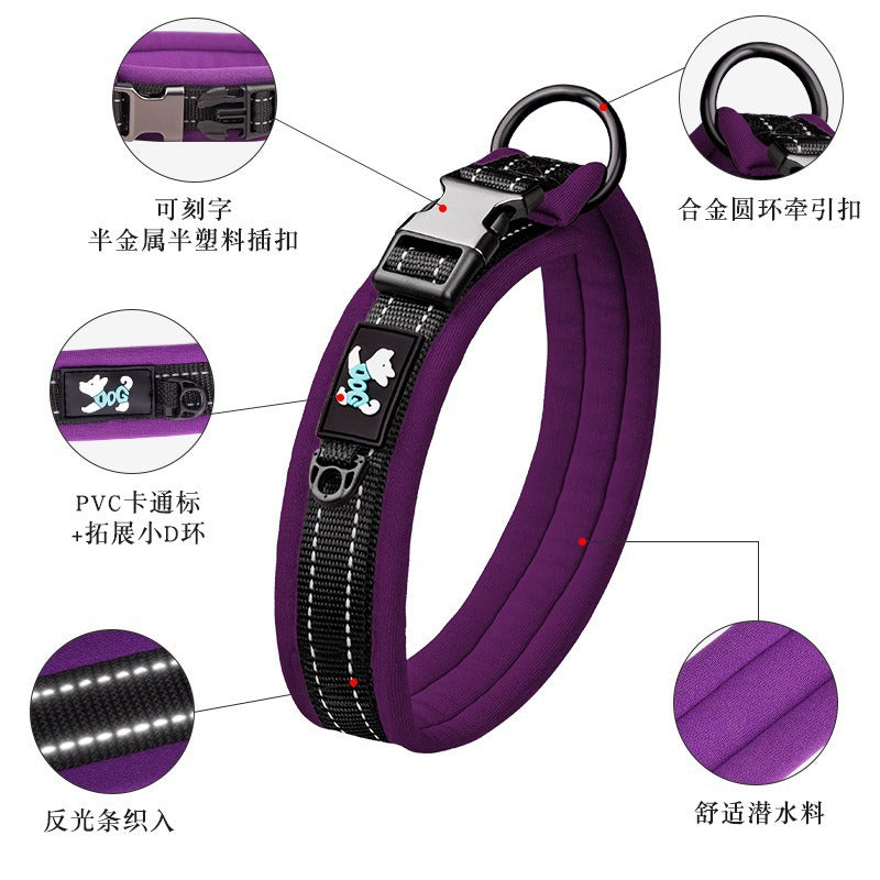 Pet Collar Adjustable Size Night Reflective Webbing Space Cotton Breathable Pet Collar