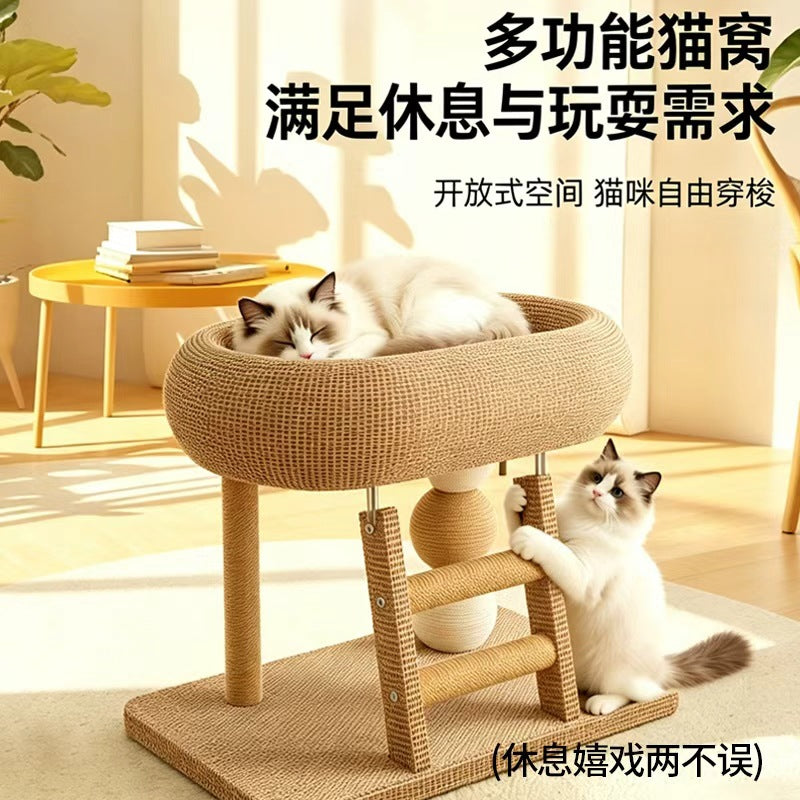Cat Climbing Frame And Cat Bed Combo, Sisal, Small And Low-Profile, Universal Cat Stand, Space-Saving, All-Season Cooling Mat, Cat Scratching Post Toy