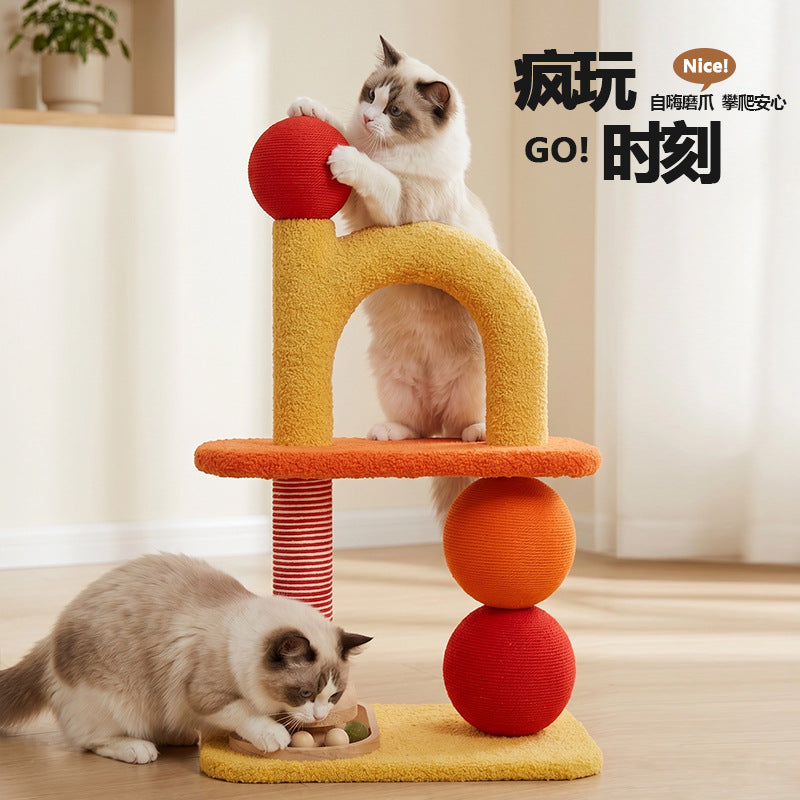 Vertical Sisal Cat Climbing Frame And Cat Bed Combo For Home Use, Suitable For Small Apartments, Doesn'T Take Up Much Space, Scratch-Resistant, Not Easy To Shed Debris, Allows Cats To Explore And Entertain Themselves