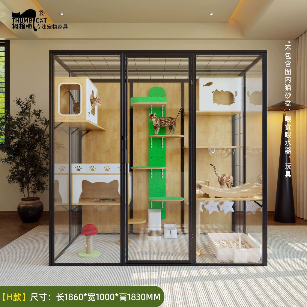 Panoramic Cat Cage Villa With Extra-Large Space, Indoor Glass Cat House For Home Use, Free Space With Interior Cage