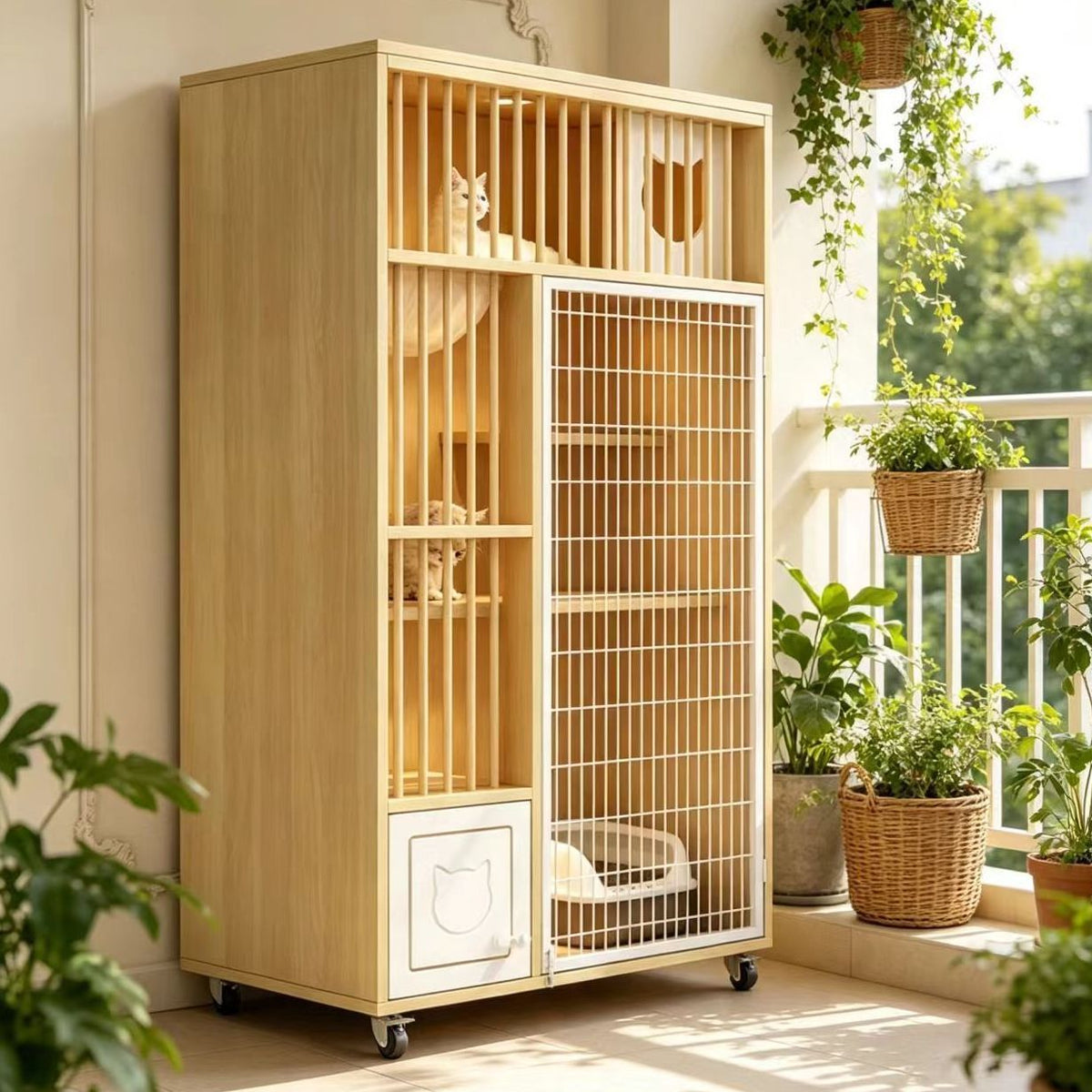 Cat Cage And Cat House, Luxurious Indoor Pet Home With Extra-large Space, Free-door Access, Integrated Toilet, Ventilated Cat Villa