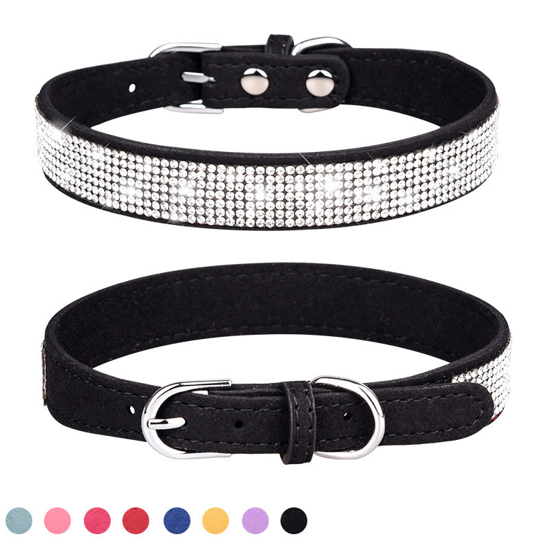 Pet Collar Shiny Rhinestone Dog Collar Leash Microfiber Cat Collar