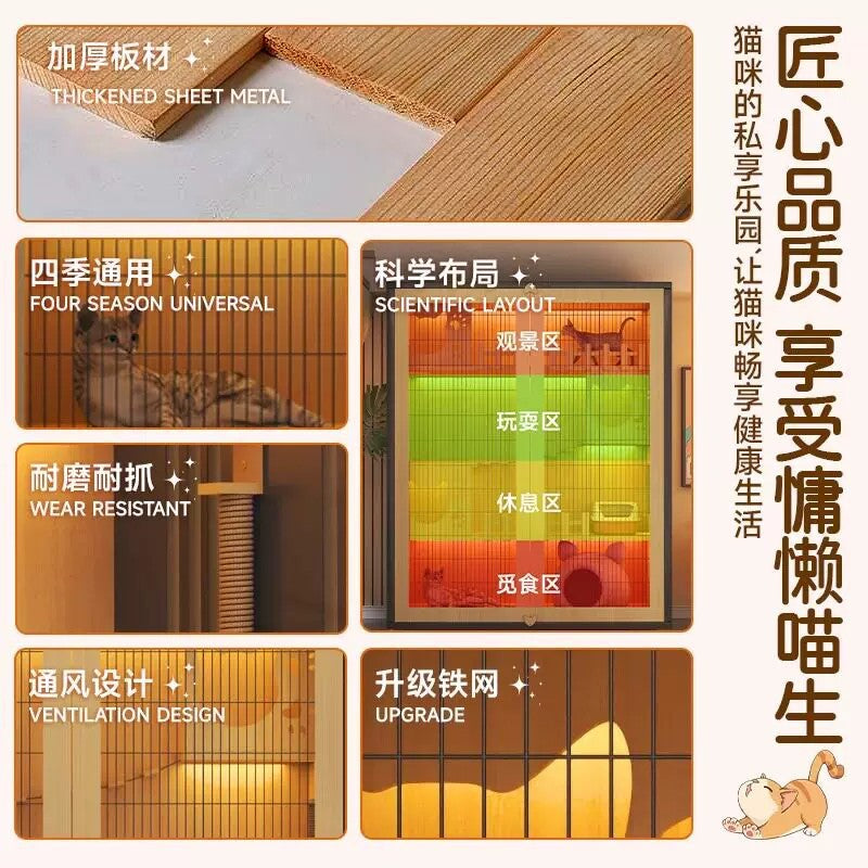 Balcony Cat Cage, Cat Villa, Iron Mesh Cat House, All-In-One Home Indoor Panoramic Cat Cabinet, Super Large Free Space Cat Nest