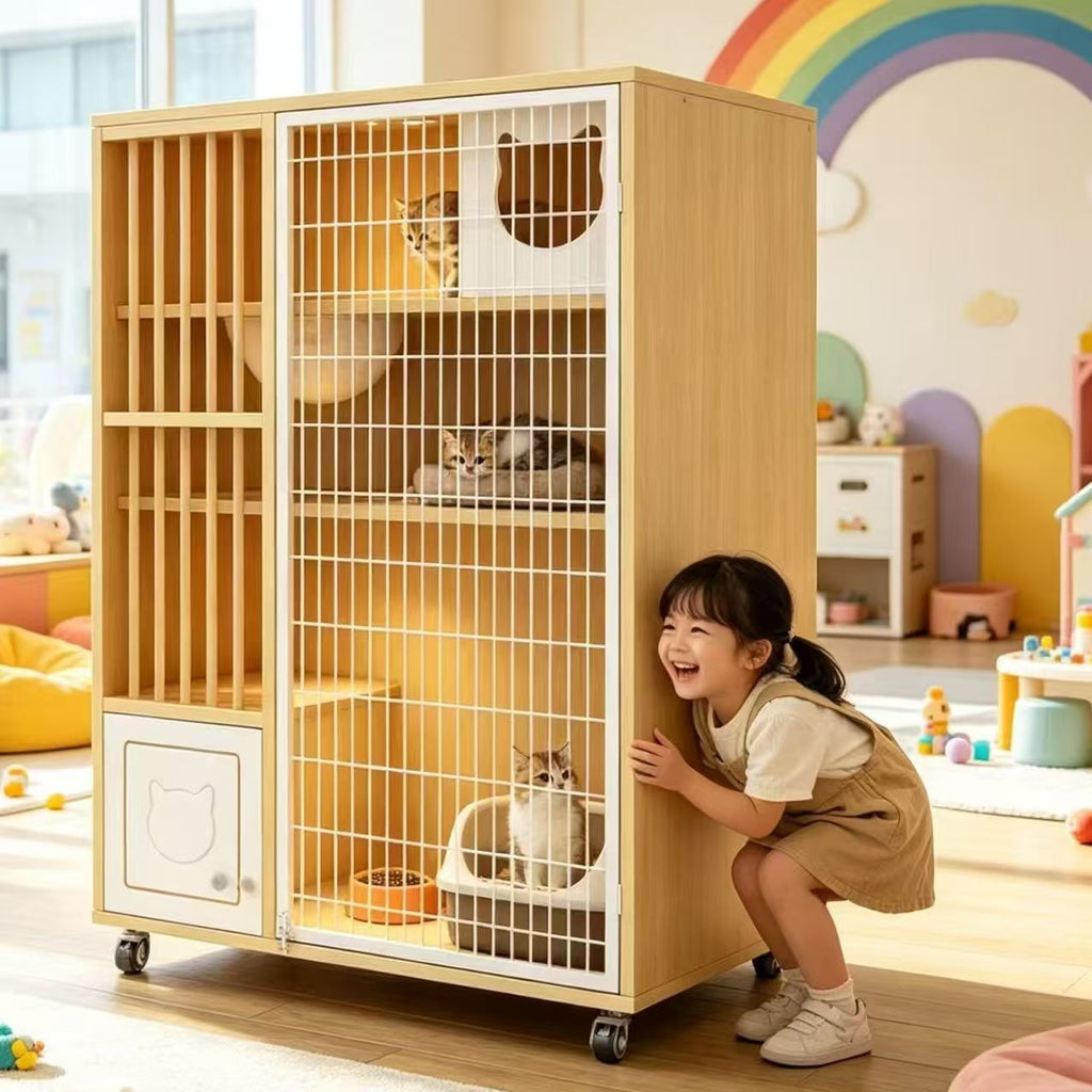 Cat Cage And Cat House, Luxurious Indoor Pet Home With Extra-large Space, Free-door Access, Integrated Toilet, Ventilated Cat Villa
