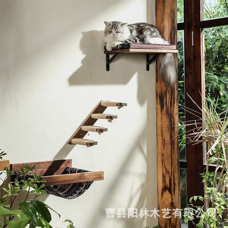 Wooden Cat Climbing Frame Wall-Mounted Cat Stairs Sisal Rope Cat Scratching Post Climbing Stairs Cat Scratching Post Cat Toy