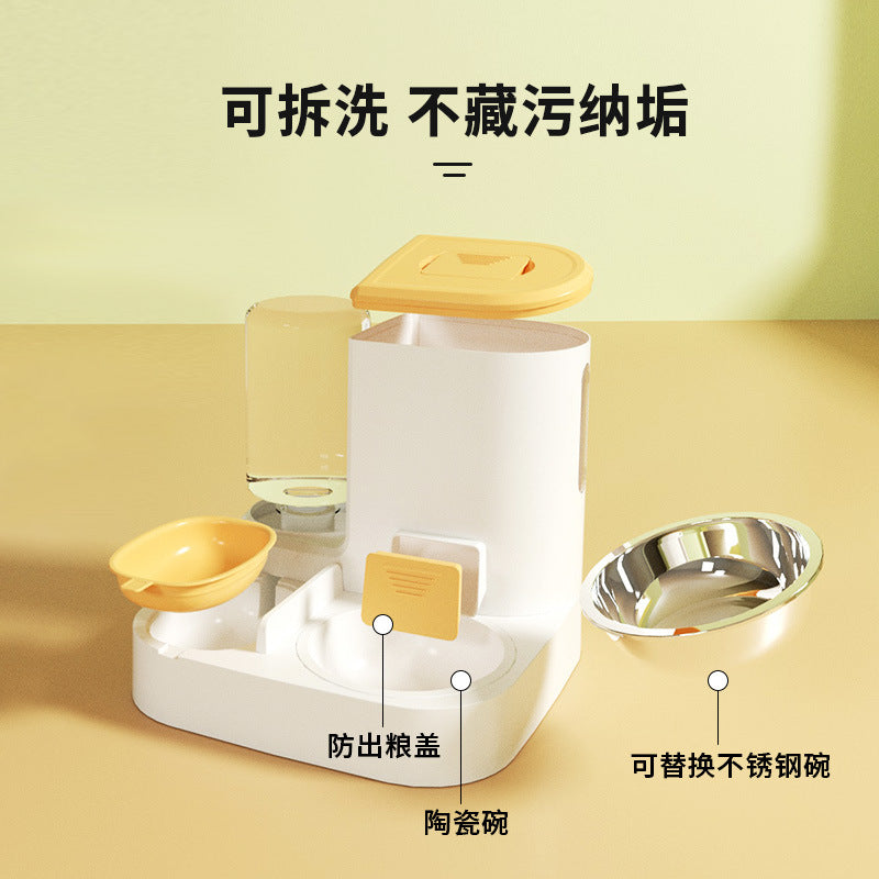 Pet Automatic Drinking Water Feeder Integrated Large Capacity Wet And Dry Separation Ceramic Bowl Stainless Steel Bowl Cat Bowl Dog Bowl