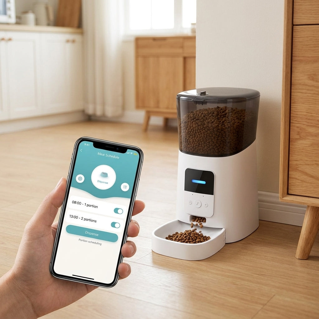 Smart pet feeder companion app meal scheduling and dispensing