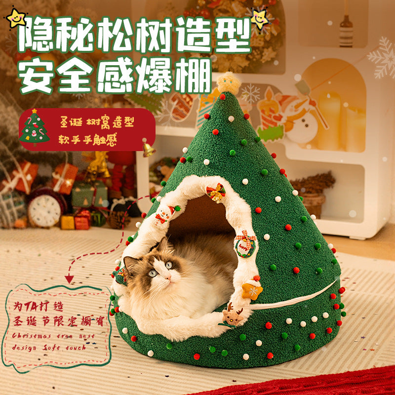 Christmas Cat Nest, Winter Warm, Removable And Washable, Enclosed Type, Fleece-Lined And Thickened, Cat House Tent, Exclusively For Cross-Border Sales