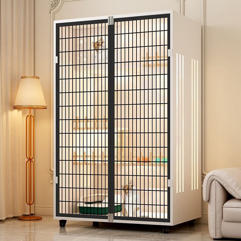 Wooden Cat Cage For Home Use, Breathable Indoor Iron Door Cat Cage, Extra-Large Multi-Layer Space Cat Cabinet, Panoramic Luxury Cat Villa