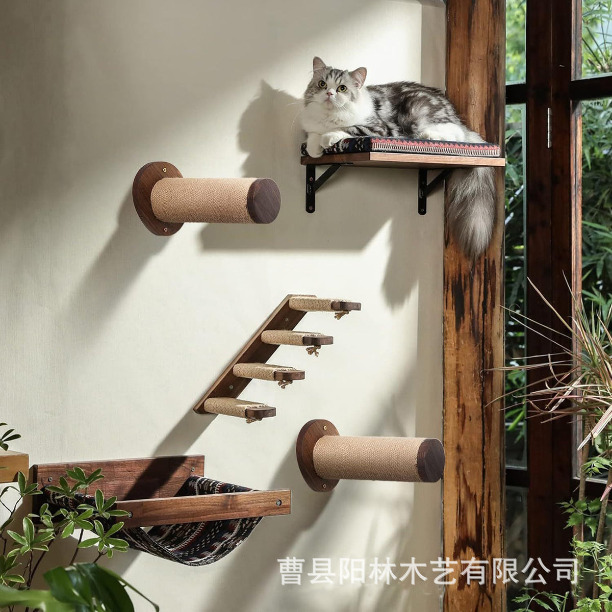 Wooden Cat Climbing Frame Wall-Mounted Cat Stairs Sisal Rope Cat Scratching Post Climbing Stairs Cat Scratching Post Cat Toy
